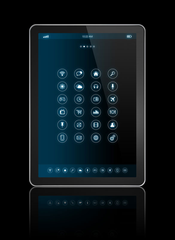 application-securty A computer tablet displaying a grid of application icons.