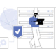 An illustration depicting a man going through a checklist on his laptop.
