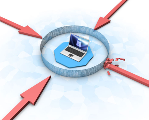 An image illustrating the concept of firewall security for a computer network.